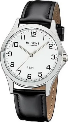 Produktbild von REGENT 1112422 Herrenuhr 39 mm Weiß Silber Leder 5 BAR