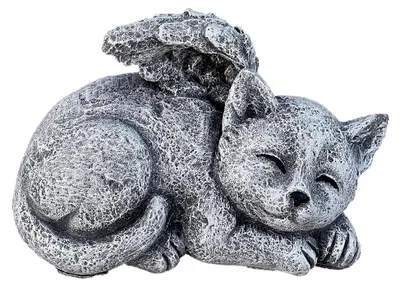 Produktbild von Steinfigur einer Katze mit Engelsflügeln, frostbeständig und winterfest