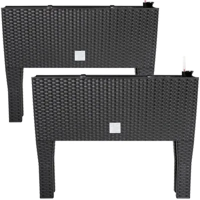 Produktbild von DEUBA® Hochbeet 2in1 Funktion Balkonkasten 30L Bewässerungssystem mit abnehmbaren Füßen Polyrattan Beet Garten Balkon Kunststoff Anthrazit 60x25cm