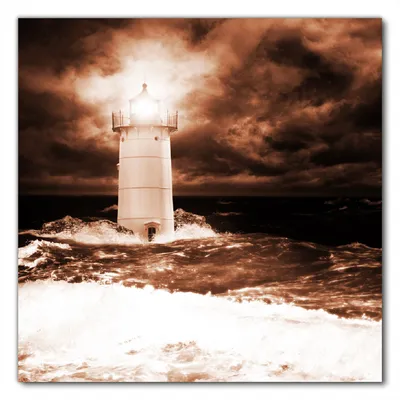 Produktbild von Wallario selbstklebende Möbelfolie/ Tischdecke für Innen und Außen, Größe: 50 x 50 cm - Abstrakter Leuchtturm im Wasser bei stürmischer See