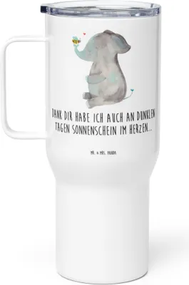 Produktbild von Mr. & Mrs. Panda Teetasse Elefant Biene - Weiß - Geschenk, thermosbecher, Liebe, Liebesspruch, Mehrwegbecher, Kaffee-to-go-Becher, Hochzeitsgeschenk, Thermobecher