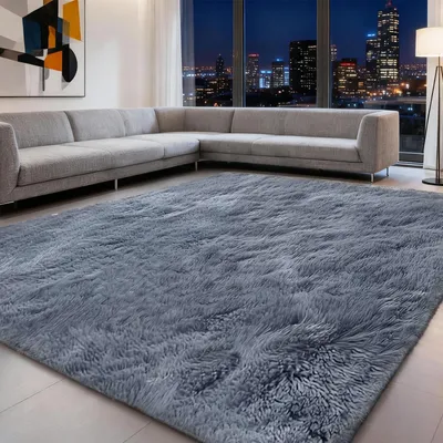 Obrázok produktu pre Koberec 120 x 160 cm - Vysoký vlas - Protišmyková spodná strana - Mäkký - Vhodný do obývačky/spálne - Nadýchaná textúra - Koberec