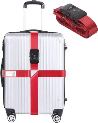 Produktbild von Verstellbare Gepäckgurte mit TSA-Schloss und Gepäckanhänger – Reiseaccessoires für Koffer (Rot)