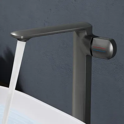Immagine prodotto di doporro Miscelatore lavabo bagno in ottone Grigio, monocomando per acqua calda e fredda 28,1 cm WAO-1180H