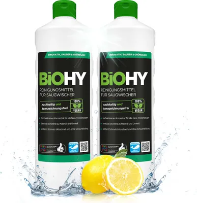 Produktbild von BiOHY Reinigungsmittel für Saugwischer, Reiniger für Nass- und Trockensauger, Bodenwischpflege,Reiniger – 2er Pack (2 x 1 Liter Flasche)