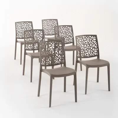 Immagine prodotto di set di 6 sedie impilabili in polipropilene con fibra di vetro per uso esterno e giardino, bar e ristorante, cucina design moderno - ANNA - Tortora