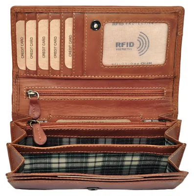Produktbild von Benthill Geldbörse Damen Leder - Hochwertige weiche Vintage EchtLeder Damen Portemonnaie mit RFID Schutz - Grosse Damenbörse lang - Frauen Portmonee inkl. Geschenkbox