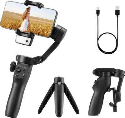 Produktbild von VEVOR Gimbal-Stabilisator für Smartphone, 3-Achsen-Stabilisierung, KI-gestützter Tracking-Fülllicht, Stativ, automatischer Verfolgung, tragbarer, faltbarer Stabilisator für Videoaufnahmen