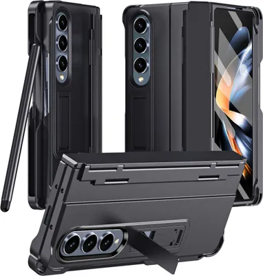Image de Etui pour Samsung Galaxy Z Fold 3 5G Housse rigide antichoc avec stylo, protection de la charnière et protection de l'écran noir