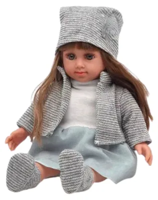 Productafbeelding van LEAN Toys 25105 Sweet Angel-pop in een grijze outfit, 36,5 cm