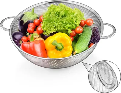 Zdjęcie produktu dla Cedzak do makaronu ze stali nierdzewnej 22 cm z mikroperforacją Nadaje się do mycia w zmywarce