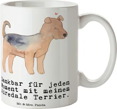 Produktbild von Mr. & Mrs. Panda haferl Airedale Terrier Moment - Weiß - Geschenk, Teetasse, kaffeetasse bedruckt, Tasse, Trinkbecher, Kaffeebecher