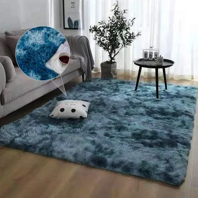 Immagine prodotto di Tappeto per soggiorno, pelo lungo, 50 x 120 cm, blu, antiscivolo, lavabile