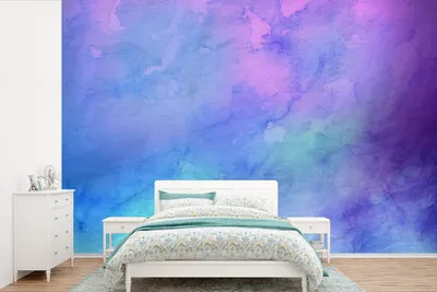 Produktbild von MuchoWow® Fototapete für Wohnzimmer oder Schlafzimmer Wandtapete Vinyl Motivtapete Aquarell - Blau - Lila - Grün - 525x350 cm - Das Hintergrundbild
