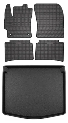 Productafbeelding van Rubberen automatten + kofferbakmat voor Toyota Corolla Cross vanaf 2022 – 5-delig, zwart, op maat – Wielganizator SolidPRO
