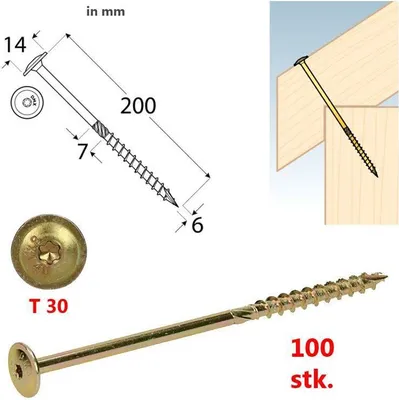 Produktbild von Tellerkopfschrauben 6,0x200 Konstruktionsschrauben Holzschrauben Set 100 Stück