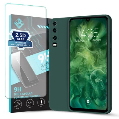 Produktbild von Hülle für Huawei P30 mit 9H Displayglas Displayschutz Case Cover Bumper Smartphone Softgrip Schutzhülle Farbe: Grün
