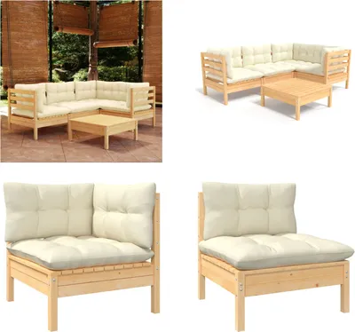 Produktbild von vidaXL 5 tlg. Garten Lounge Set mit Creme Kissen Kiefernholz - Garten-Lounge-Set - Garten-Lounge-Sets - Gartenmöbel-Set - Gartenmöbel-Sets
