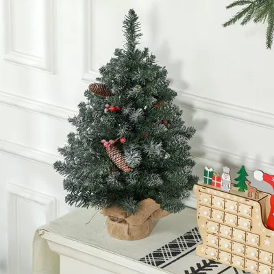 Produktbild von Weihnachtsbaum mit LED-Beleuchtung und Tannenzapfen ＆ Rote Beeren Künstlichen Weihnachten Tannenbaum 60 cm Grün