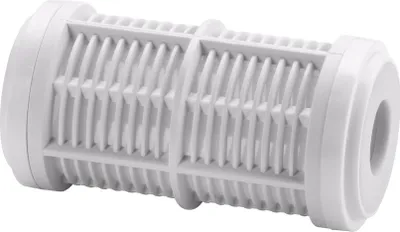 A white filter insert for a vacuum cleaner.