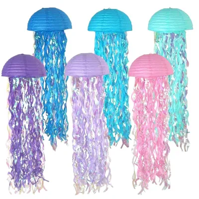 6er-Set Papierlantaarns Qualle, Ozean-Deko, 25 cm