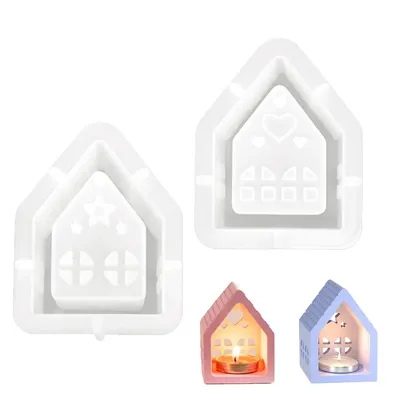 Produktbild von 2er-Set DIY Silikonform Haus Kerzenhalter ,Gips- & Kerzengießform Stern & Herz Haus, Bastelform für Deko