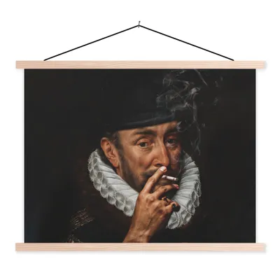 Produktbild von MuchoWow® Textilposter Wilhelm von Oranien - Adriaen Thomasz - Zigaretten 120x90 cm mit holzfarbenen Rahmen - Magnetisch
