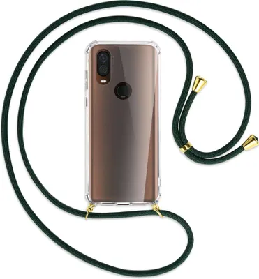 Produktbild von Handykette Backcover-Schutzhülle mit Band (Metall goldfarben) für Motorola One Vision - dunkelgrün