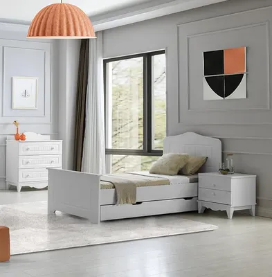 Produktbild von Möbelset Elegant Bett Nachttisch Kommode Modernes Design Weiß 3-teilig Stil