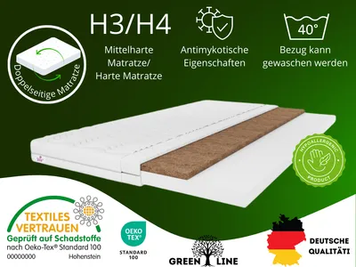 Produktbild von Matratzentopper TOP5, Kokosauflage Größe: 160x200x5, ink. Bezug, Matratzen Topper Frabe: Aloe Vera, hart: H4