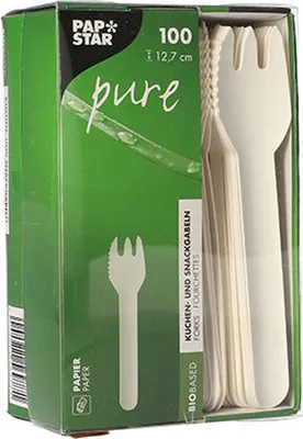 Produktbild von PAPSTAR Papier-Kuchengabeln "pure" Länge: 127 mm weiß 100 Stück