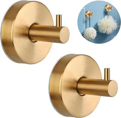 Produktbild von Famanu Set von 2 goldenen rostfreien Stahl-Saugnapfhaken - abnehmbar, belastbar bis 6,8 kg