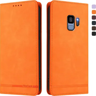 Image de Étui pour Samsung Galaxy S9, étui rétro en cuirPolyuréthaneavec support et fentes pour cartes Orange