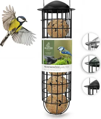 Produktbild von wildtier liebe Meisenknödelhalter 31cm, Schwarz - Vogelfutterspender aus rostfreiem Metall, Vogel Futterstation, Futtersäule, Wildvögel Futtersilo, ganzjährige Fütterung