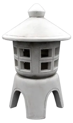 Produktbild von Runde japanische Steinlaterne Oki-Gata, Höhe 45 cm, 15 kg, Grau, frostsicher aus Steinguss für den Außenbereich