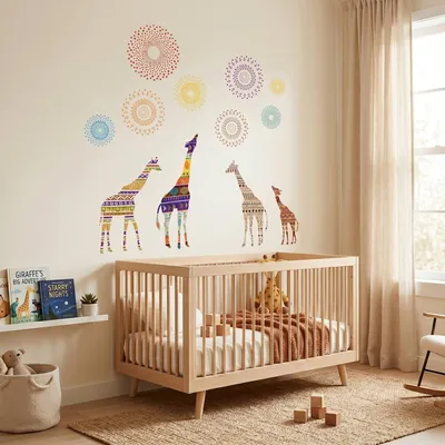 Image de Autocollants muraux girafes et étoiles pour la décoration