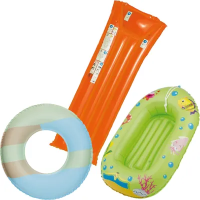 Produktbild von Wehncke - Kinderbade-Set (Schwimmring, Kinderboot, Luftmatratze) orange