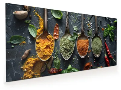 Produktbild von Küchenrückwand Spritzschutz Glas mit Motiv Kräuter und Gewürze 40 x 40 cm
