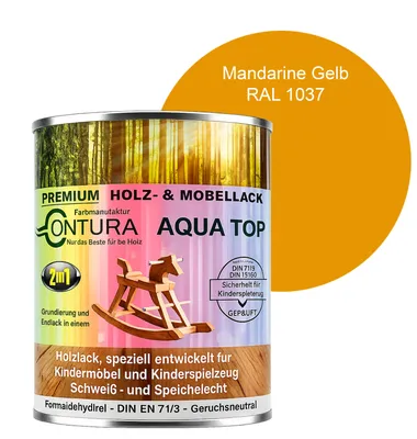 Produktbild von Contura 750ml. Möbellack Lack für Kinderspielzeug Buntlack DIN EN71/3 Buntlack Holzlack - RAL 1037 Mandarine Gelb