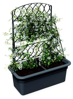 Produktbild von Kunststoff Blumenkasten anthrazit mit Rankgitter - 80 x 59 cm - Garten Pflanztopf mit Kletterhilfe - Rankkasten Blumentopf Pflanzkübel mit Spalier Pergola Rankhilfe für Tomaten Gurken Kletter Pflanzen