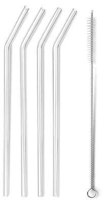 Productafbeelding van Rietjes + borstel - Set van 4 - 21 x 5 cm - Glas