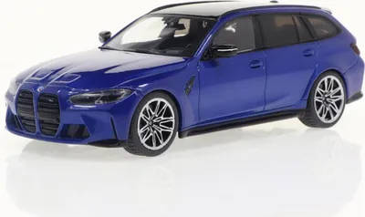 A blue BMW M3 Touring model car is displayed on a white background.
