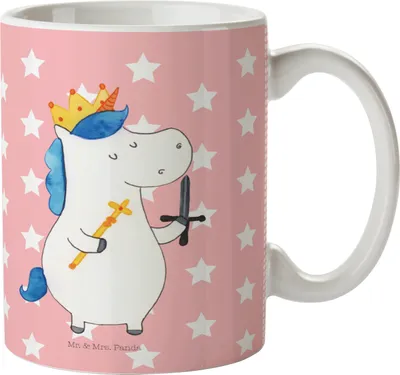 Produktbild von Mr. & Mrs. Panda Trinklernbecher Einhorn König mit Schwert - Rot Pastell - Geschenk, Haferl, Pott, Unicorn, Ritter, Kinderbecher, Henkelbecher, Plastikbecher, Einhörner