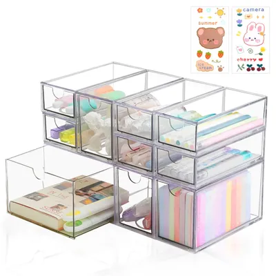 Bureauorganizer mit 10 Schubladen, stapelbar, transparent