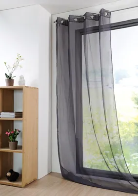 Produktbild von Fertiggardine Ösengardine einfarbig Voile Struktur anthrazit 135x260cm