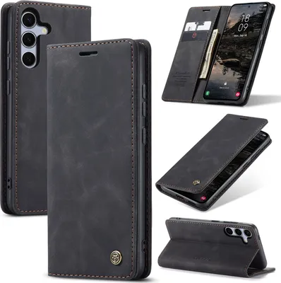 Immagine prodotto di Custodia per Samsung Galaxy S25+, Custodia retrò in Finto cuoio con funzione di supporto Nero