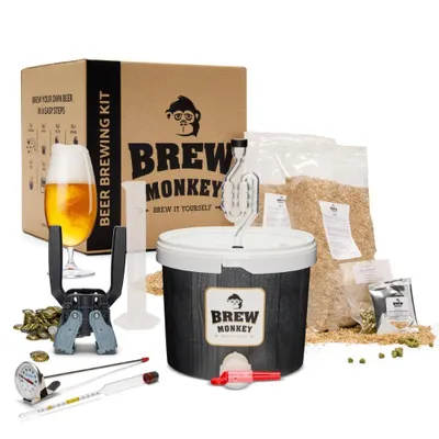 Produktbild von Brew Monkey® Bierbrauset Helles/Blond | Komplett Set 5 Liter Bier | 6,4% Vol | Bier Brauen Set | Männergeschenke | Bier Geschenke für Männer | Geburtstagsgeschenk für Männer