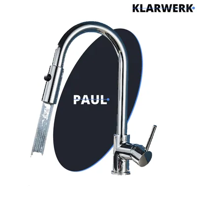 Produktbild von Paul | Premium Chrom glänzend ausziehbare Niederdruck Armatur |Edelstahl Wasserhahn Küche | Mischbatterie - 360 Grad drehbar | Boiler 3 Anschlüsse
