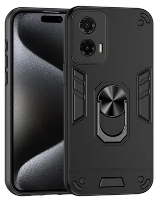 Immagine prodotto di Per Motorola Moto G35 Armor Magnet Metal Ring PC protettivo custodia del telefono cellulare nero