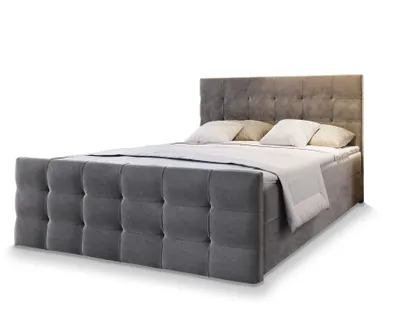 Produktbild von Masseno Boxspringbett AMON 180x200 cm Komplett-Set mit Bonell Matratze und Topper, Polsterbett mit Bettkästen -Grau, COSMIC 160